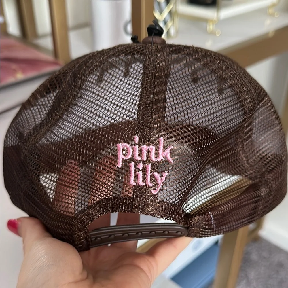 Pink Lily Bow Trucker Hat Brown with Pink Bow - Picture 4 of 8